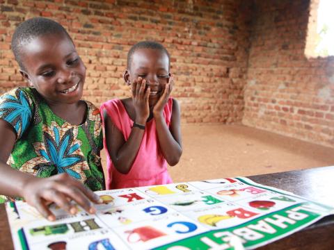 Joyful students at school in Uganda